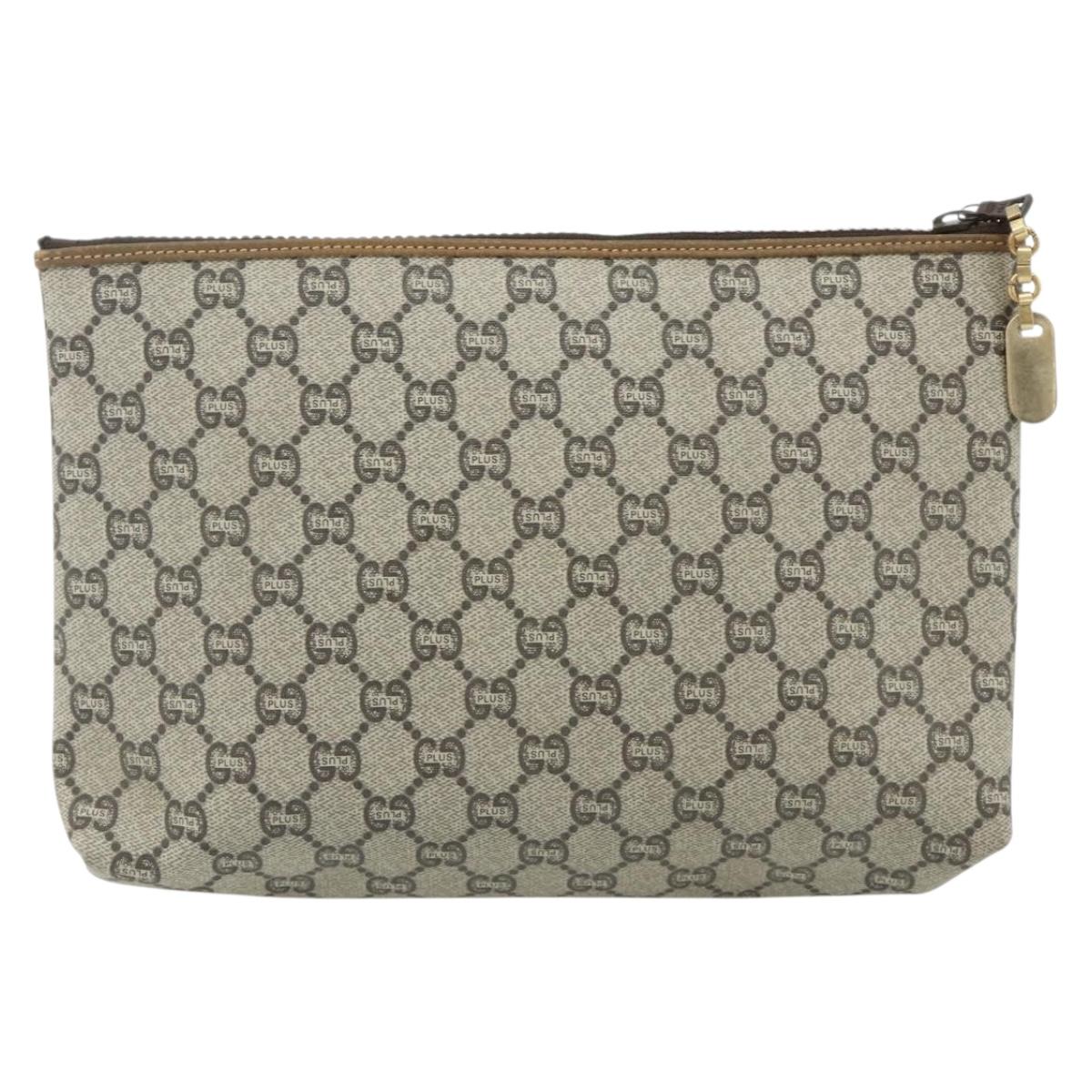 GUCCI GG Plus Supreme Clutch Bag PVC Beige Gold Auth fm5325