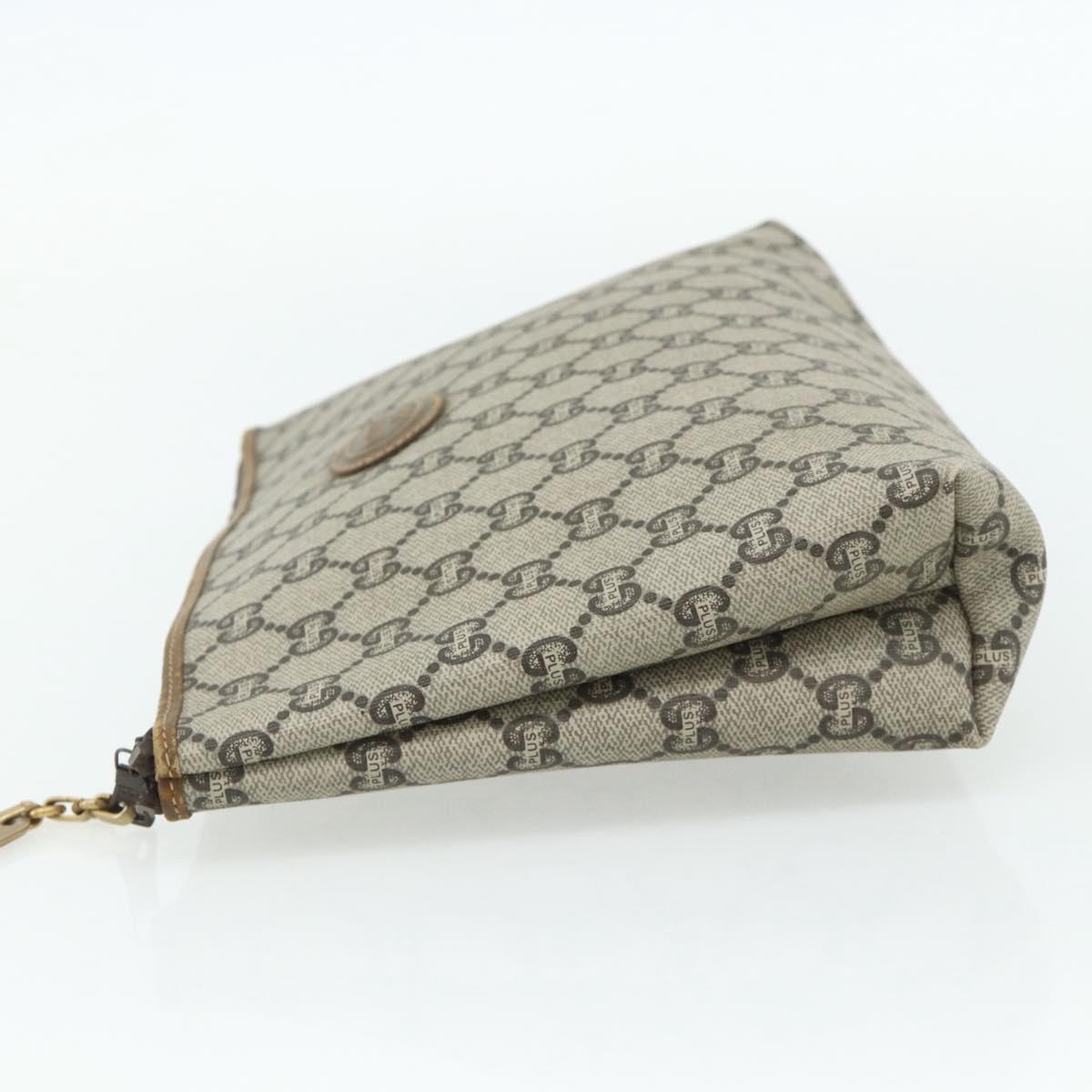 GUCCI GG Plus Supreme Clutch Bag PVC Beige Gold Auth fm5325