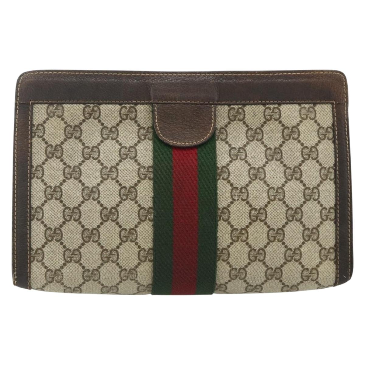 GUCCI GG Supreme Web Sherry Line Clutch Bag PVC Beige 37 014 2125 Auth fm5326