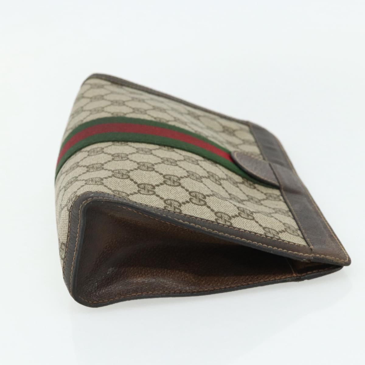 GUCCI GG Supreme Web Sherry Line Clutch Bag PVC Beige 37 014 2125 Auth fm5326