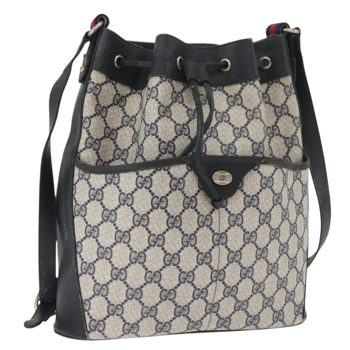 GUCCI GG Supreme Web Sherry Line Purse Bag PVC Navy Gold 41 02 033 Auth fm5327