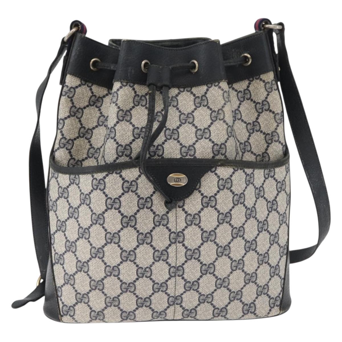 GUCCI GG Supreme Web Sherry Line Purse Bag PVC Navy Gold 41 02 033 Auth fm5327