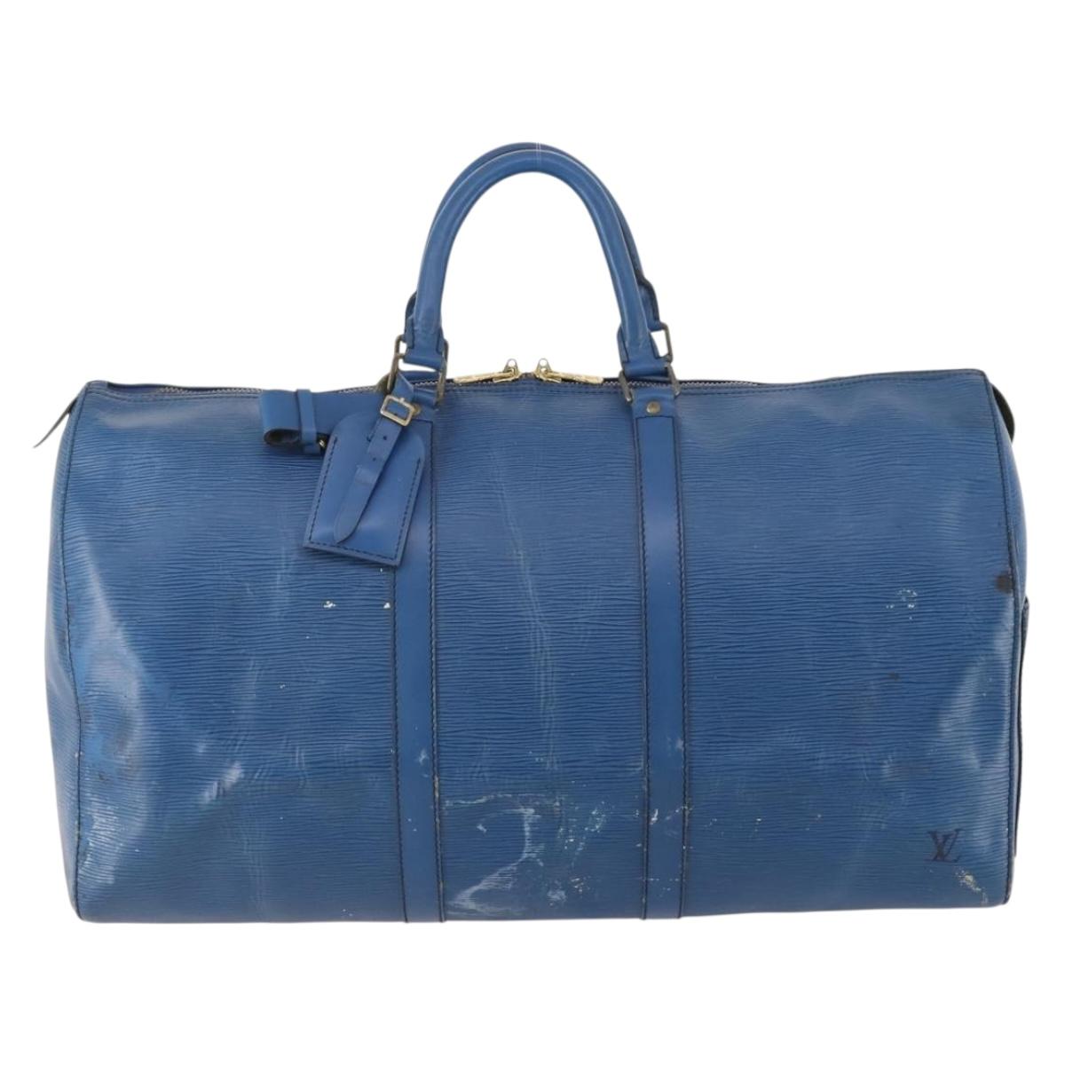 LOUIS VUITTON Epi Keepall 50 Boston Bag Blue M42965 LV Auth fm5329