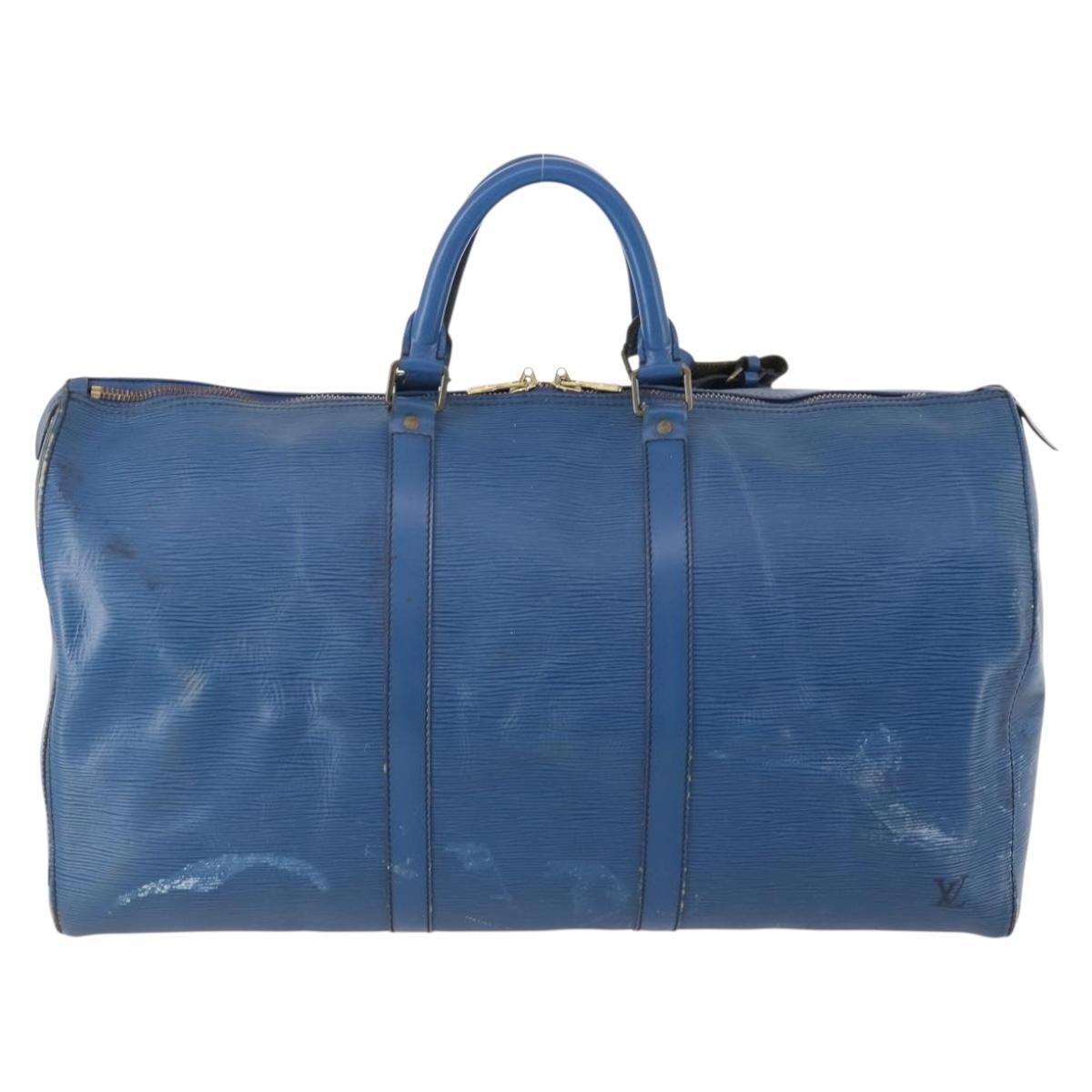 LOUIS VUITTON Epi Keepall 50 Boston Bag Blue M42965 LV Auth fm5329