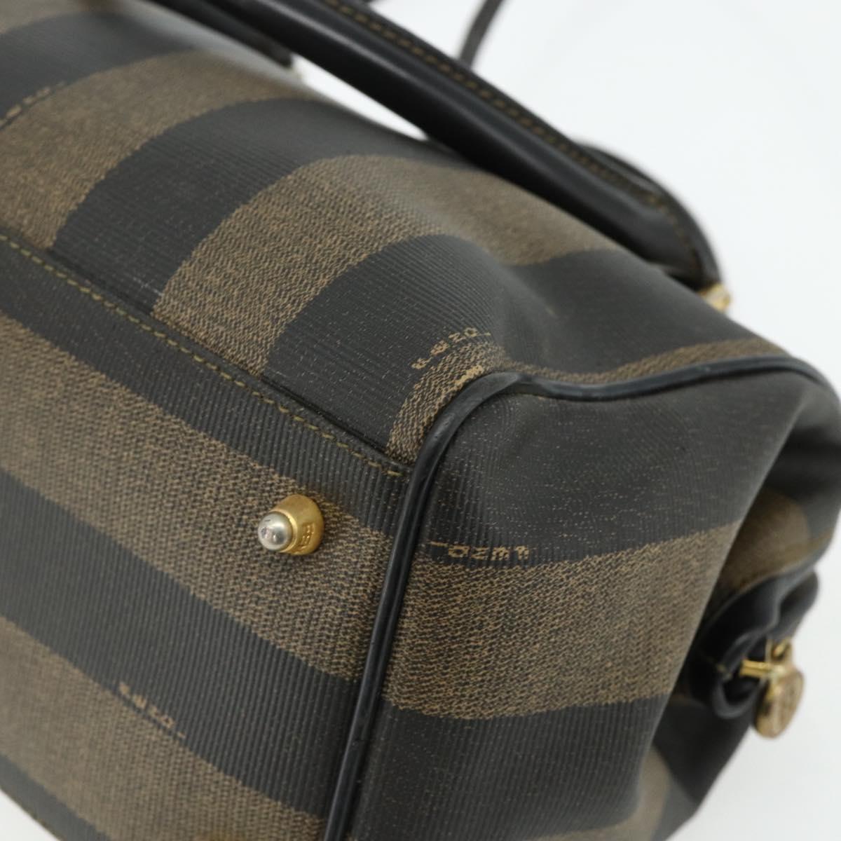 FENDI Pecan Canvas Hand Bag PVC 2way Black Brown Auth fm5333