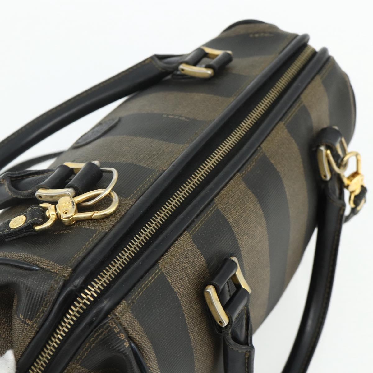 FENDI Pecan Canvas Hand Bag PVC 2way Black Brown Auth fm5333