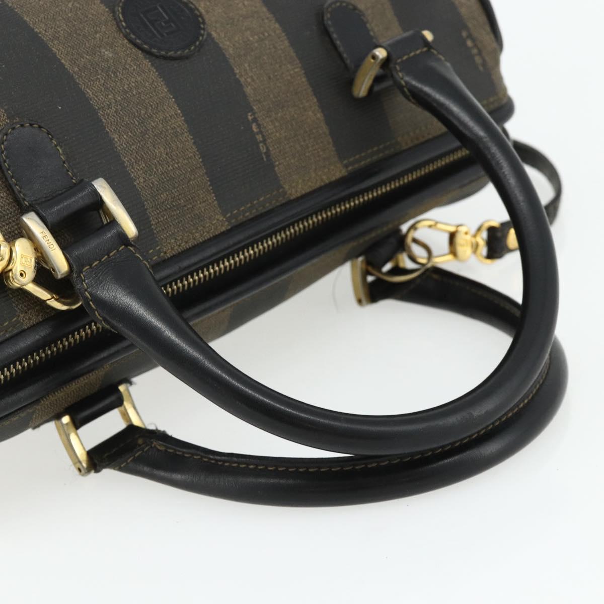 FENDI Pecan Canvas Hand Bag PVC 2way Black Brown Auth fm5333