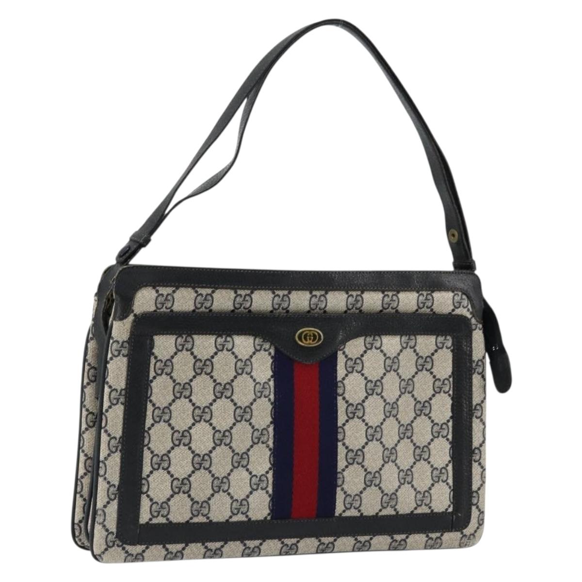 GUCCI GG Supreme Sherry Line Shoulder Bag PVC Navy Gold 41 02 013 Auth fm5338