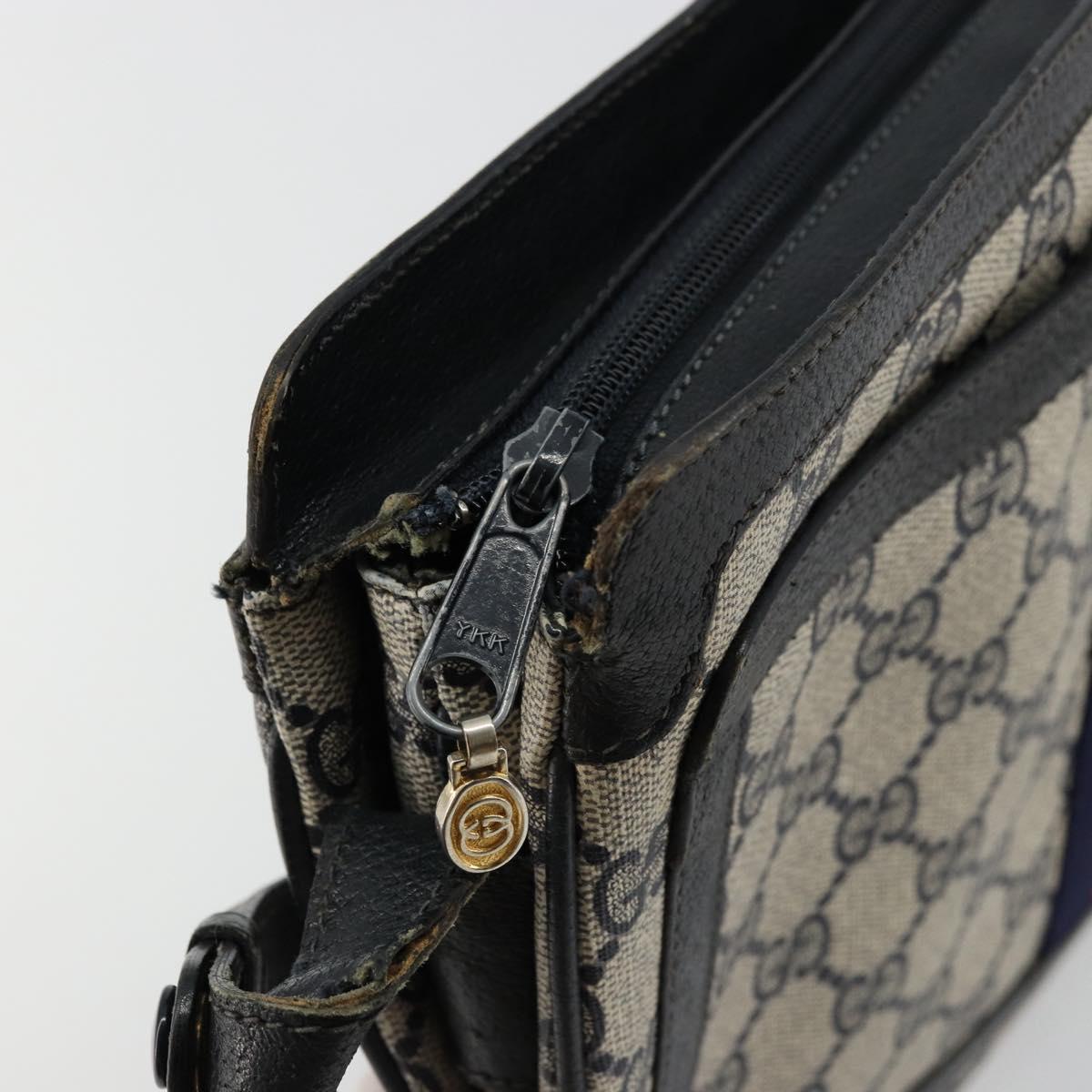 GUCCI GG Supreme Sherry Line Shoulder Bag PVC Navy Gold 41 02 013 Auth fm5338