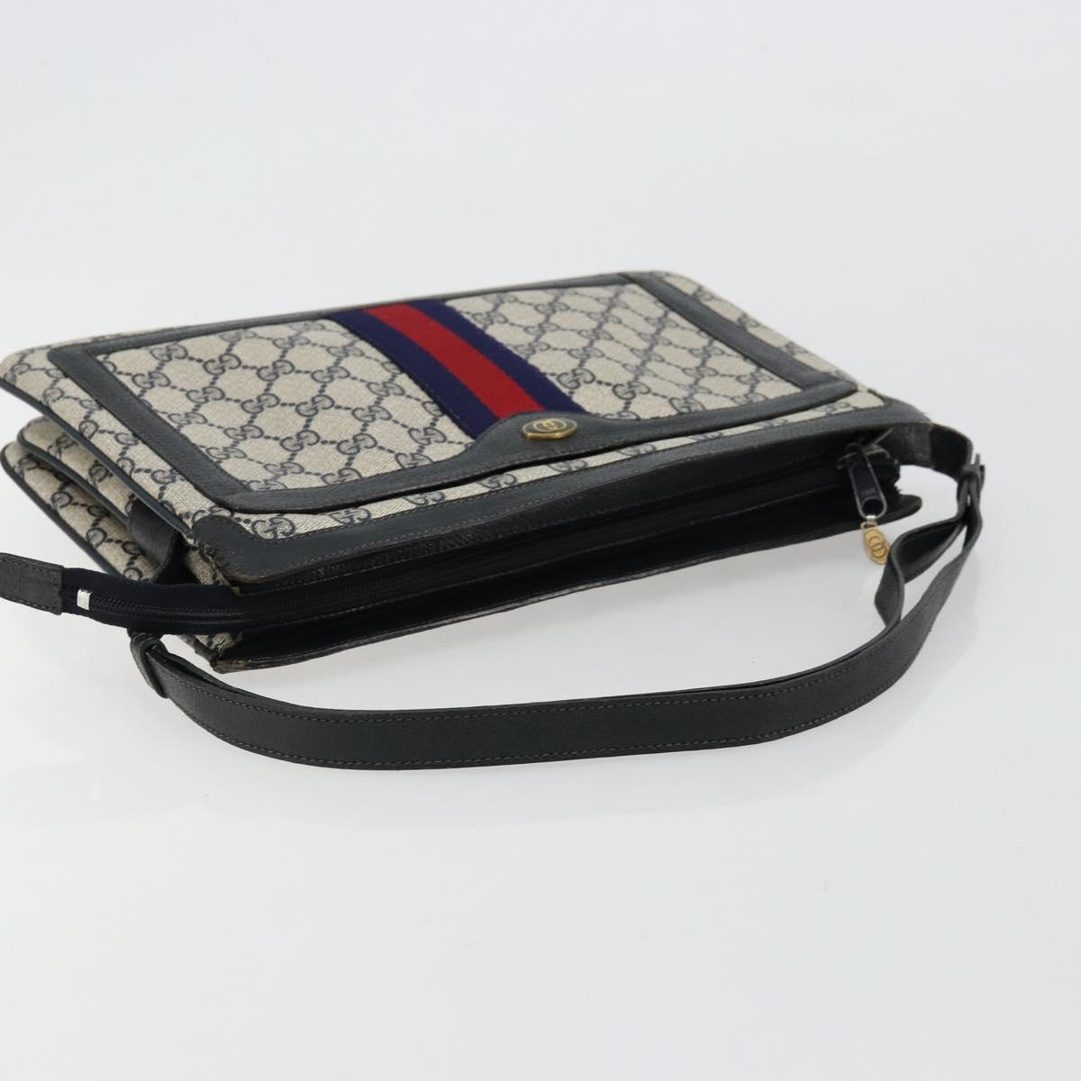 GUCCI GG Supreme Sherry Line Shoulder Bag PVC Navy Gold 41 02 013 Auth fm5338
