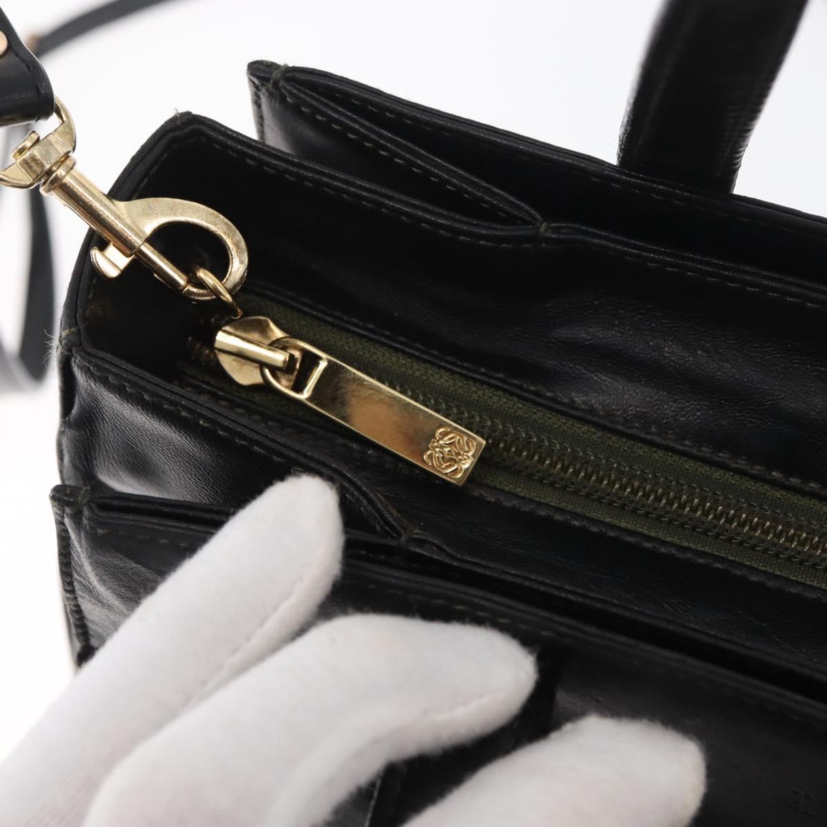 LOEWE Hand Bag Leather 2way Black Gold Auth fm5339