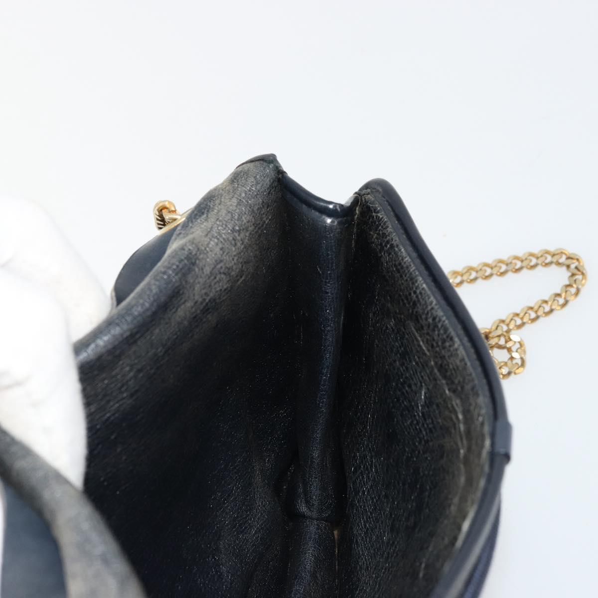 Christian Dior Trotter Canvas Chain Shoulder Bag Navy Gold Auth fm5340