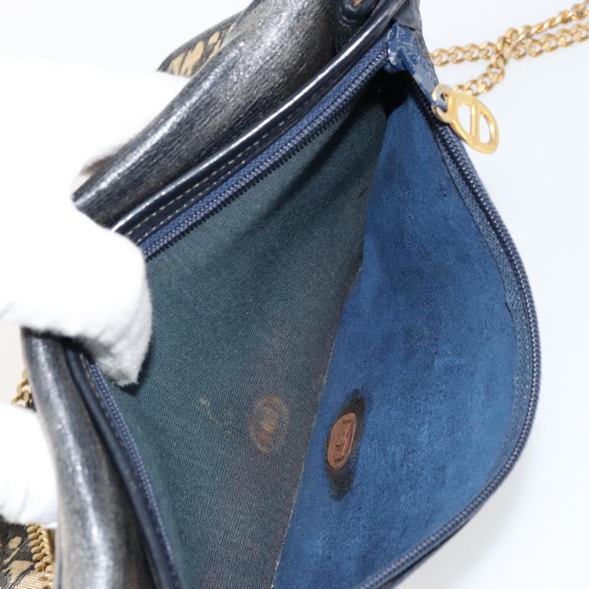 Christian Dior Trotter Canvas Chain Shoulder Bag Navy Gold Auth fm5340