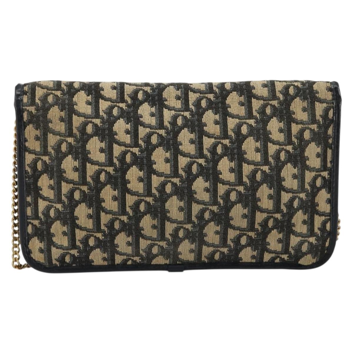 Christian Dior Trotter Canvas Chain Shoulder Bag Navy Gold Auth fm5340