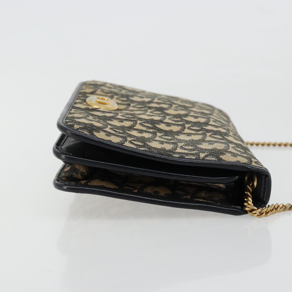 Christian Dior Trotter Canvas Chain Shoulder Bag Navy Gold Auth fm5340