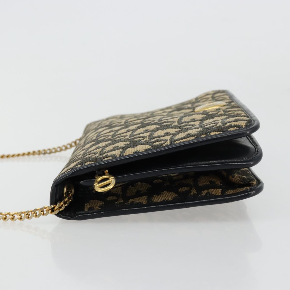 Christian Dior Trotter Canvas Chain Shoulder Bag Navy Gold Auth fm5340