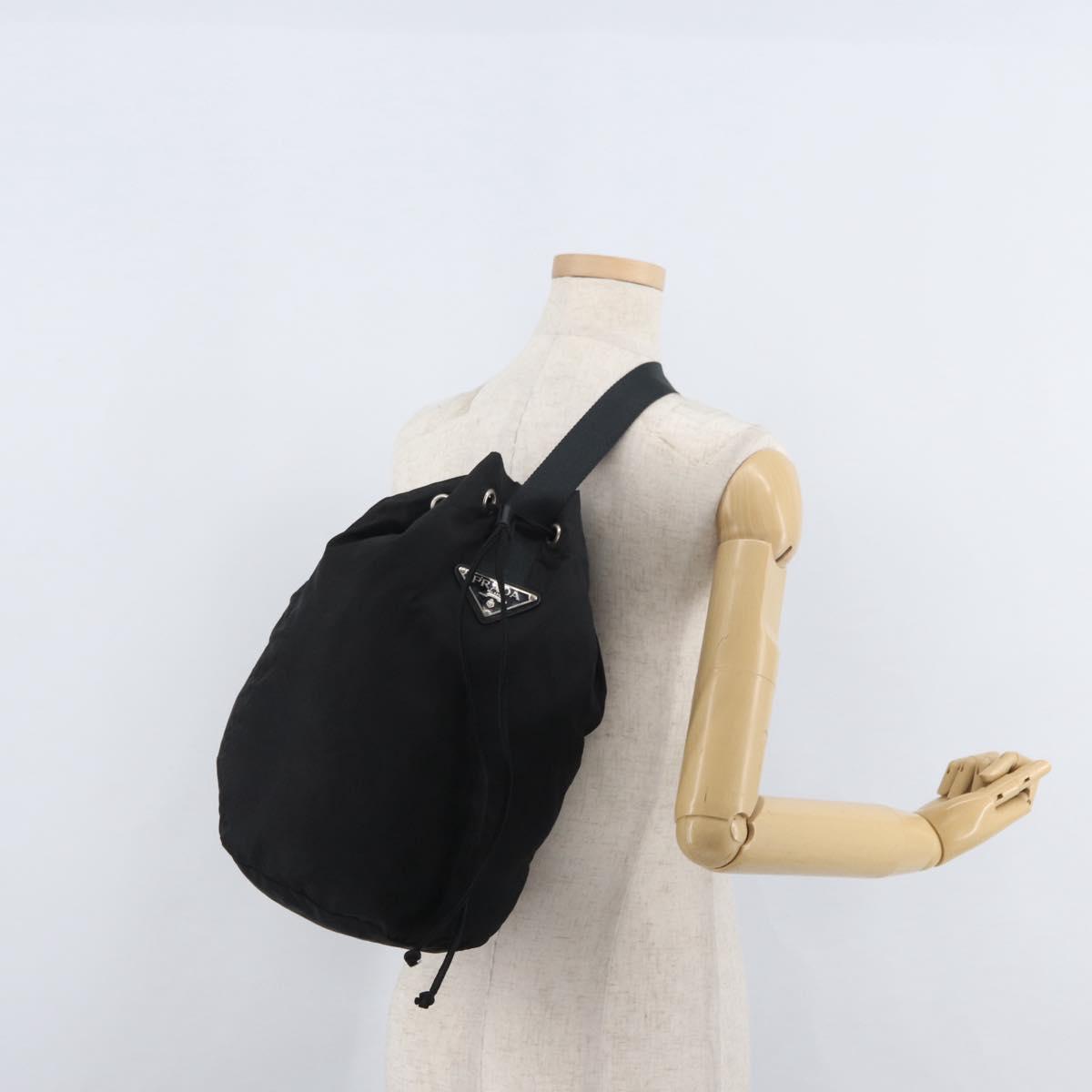 PRADA Purse Shoulder Bag Nylon Black Silver Auth fm5344