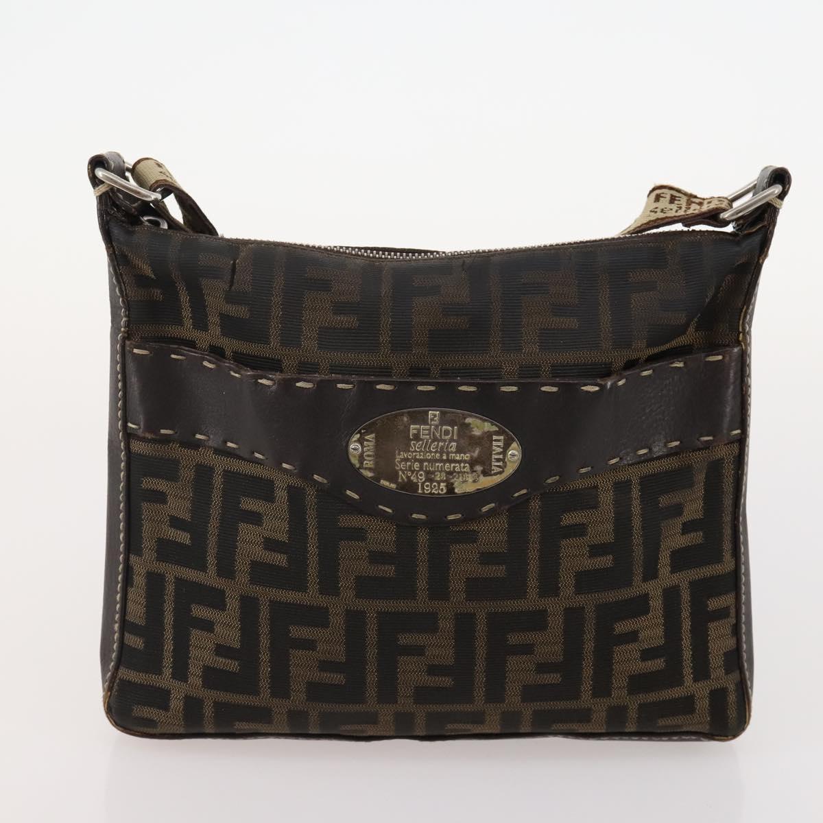 FENDI Zucca Canvas Shoulder Bag Suede PVC 4 Set Black Brown pink Auth fm5351