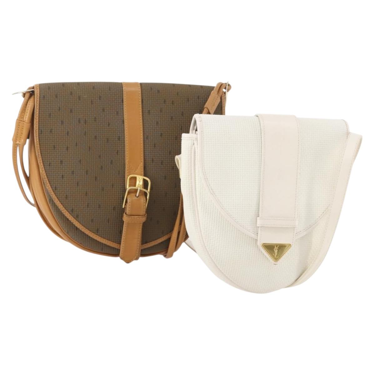 SAINT LAURENT Shoulder Bag PVC 2 Set Brown White Auth fm5353