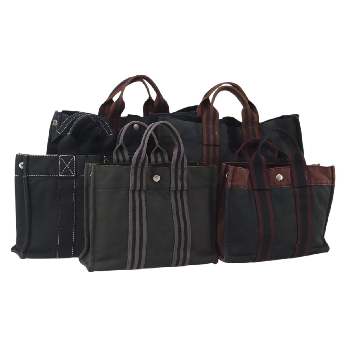 HERMES Fourre Tout Tote Bag Canvas 5 Set Navy Black Khaki Auth fm5354