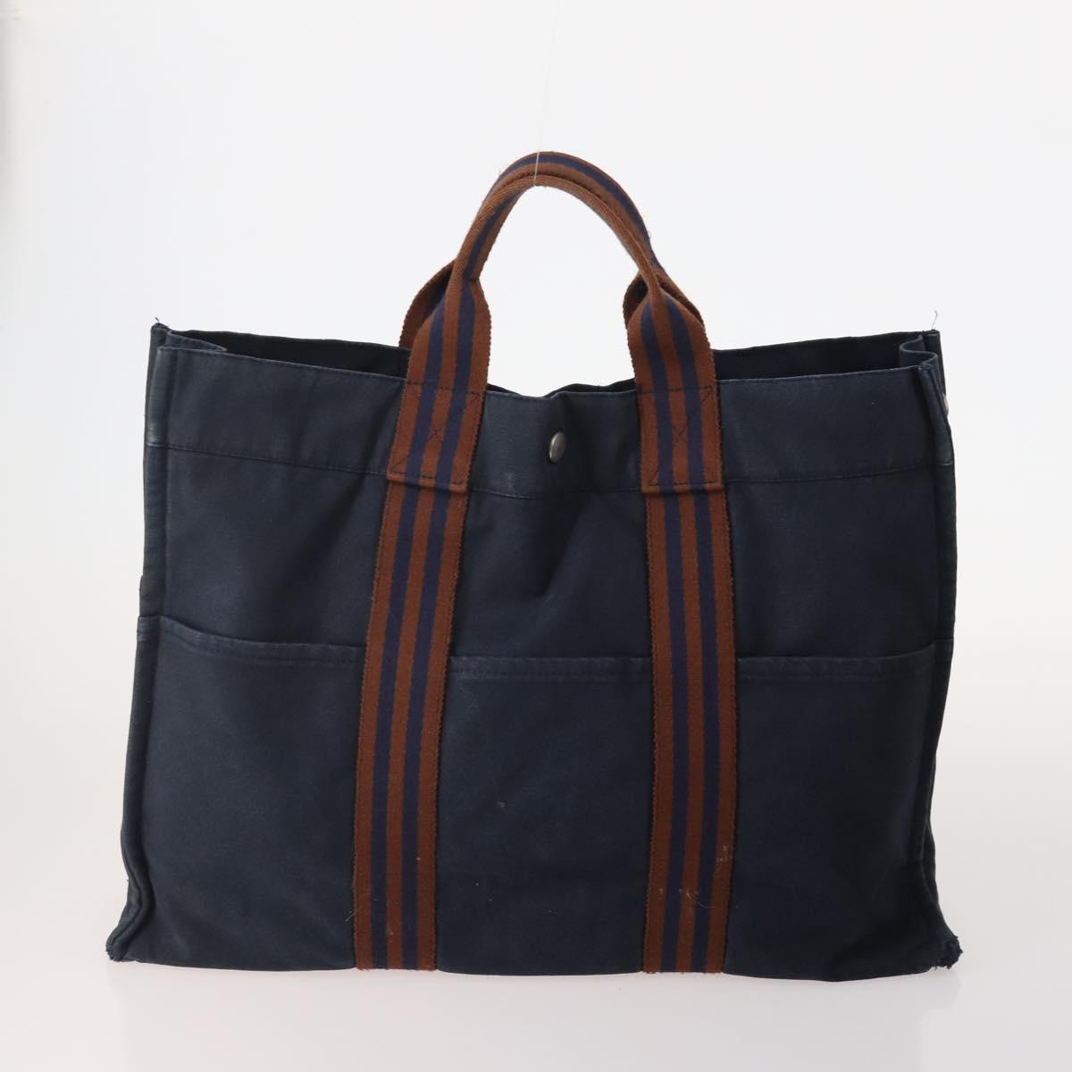 HERMES Fourre Tout Tote Bag Canvas 5 Set Navy Black Khaki Auth fm5354