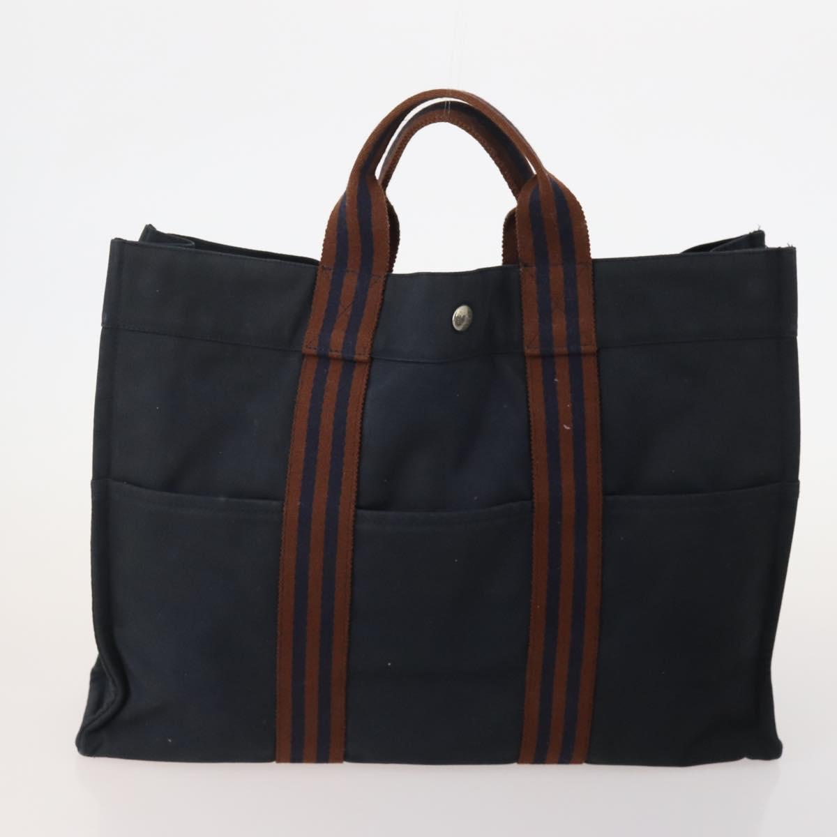 HERMES Fourre Tout Tote Bag Canvas 5 Set Navy Black Khaki Auth fm5354