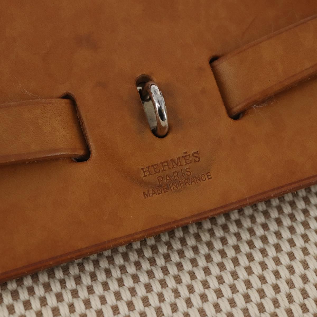 HERMES Herbag A Dos Hand Bag Canvas 2way White Silver Auth fm5359