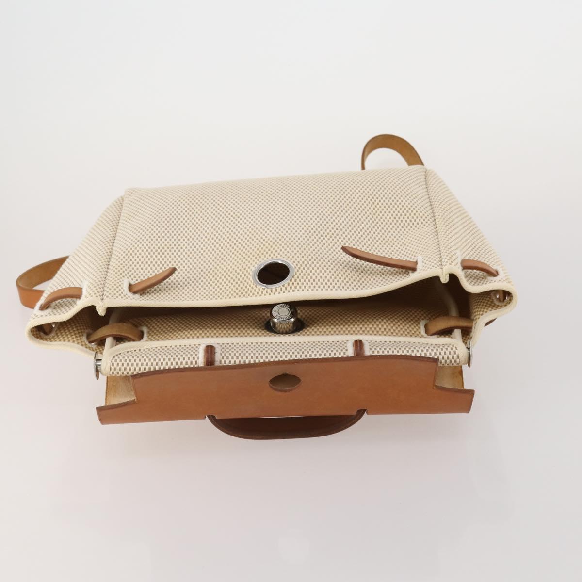 HERMES Herbag A Dos Hand Bag Canvas 2way White Silver Auth fm5359