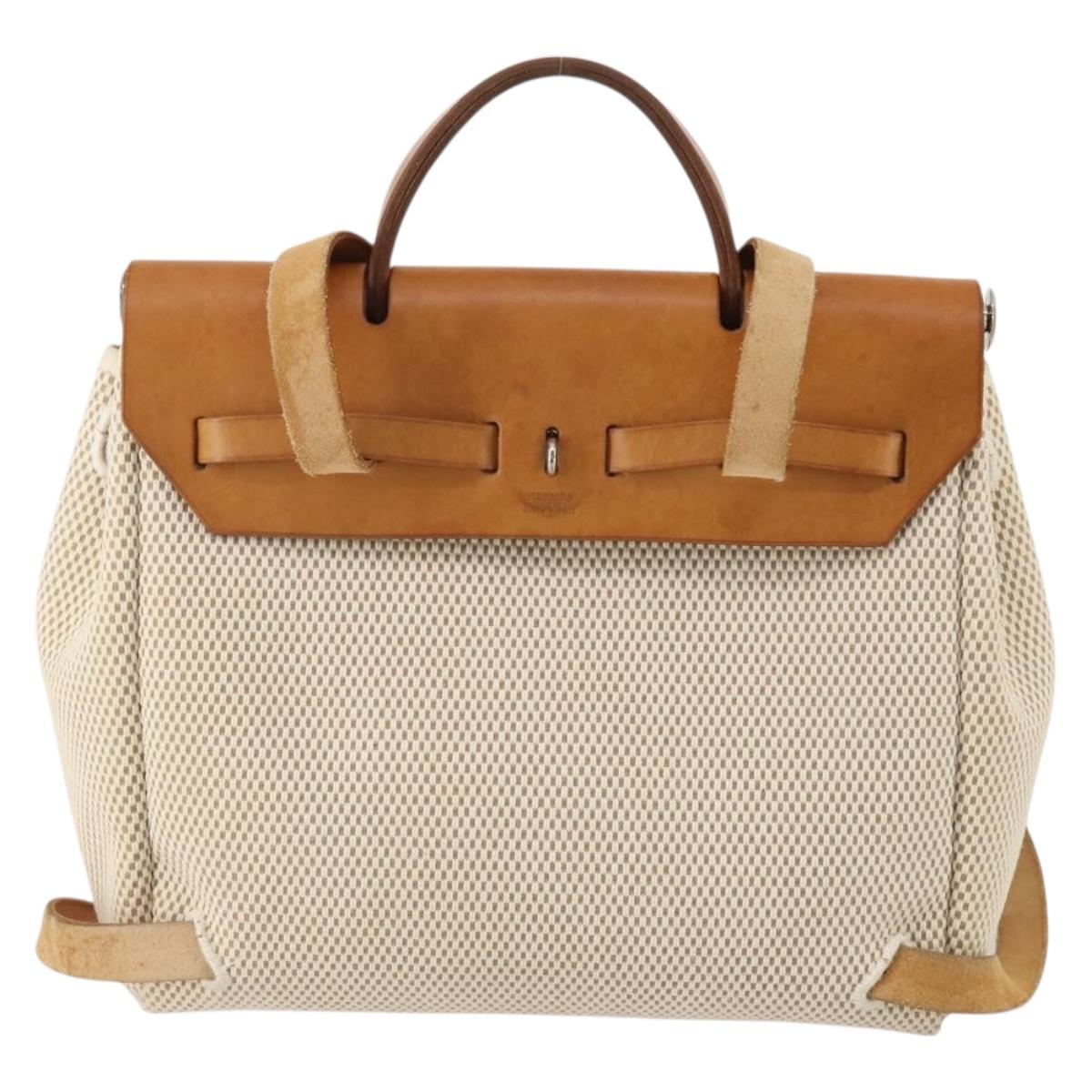 HERMES Herbag A Dos Hand Bag Canvas 2way White Silver Auth fm5359