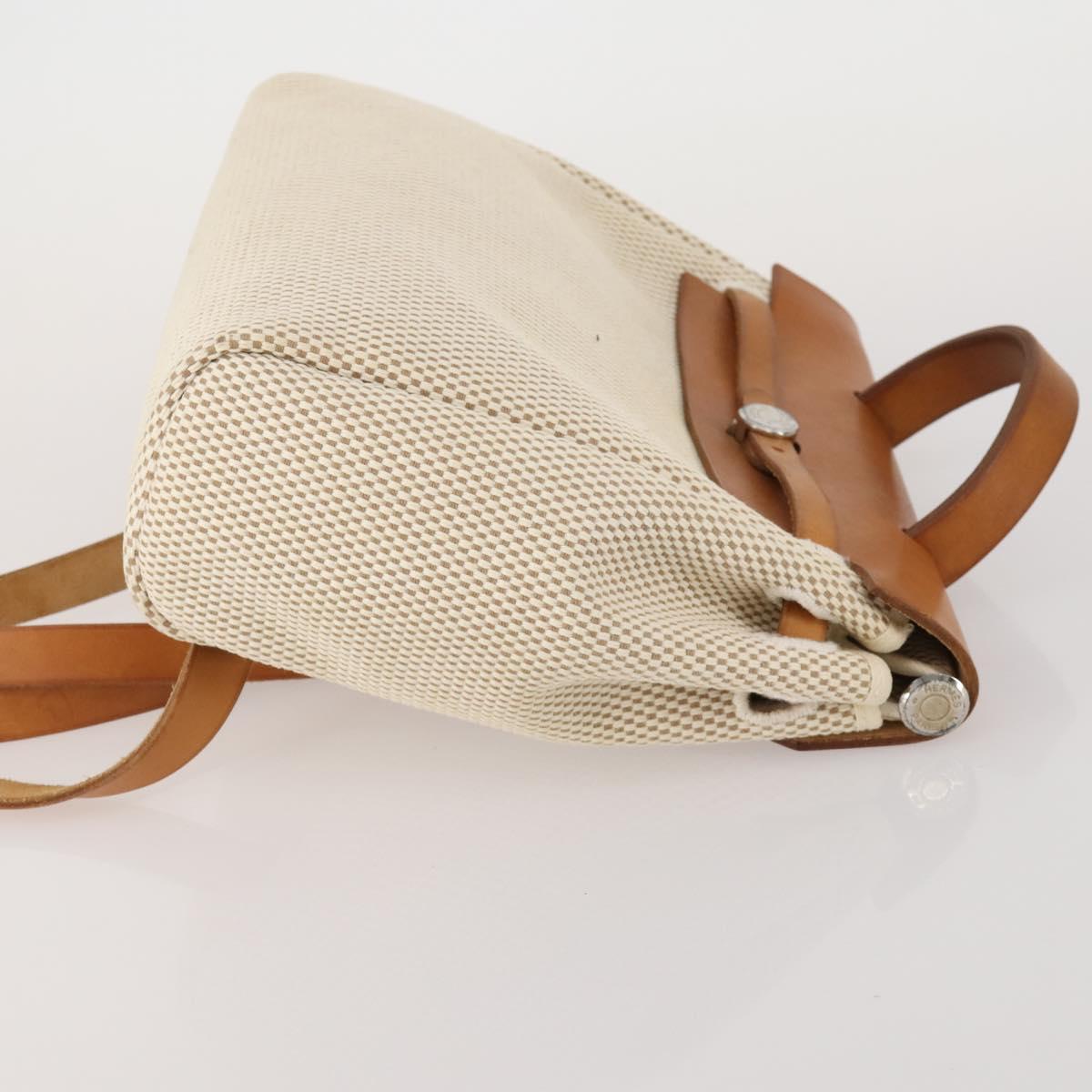 HERMES Herbag A Dos Hand Bag Canvas 2way White Silver Auth fm5359
