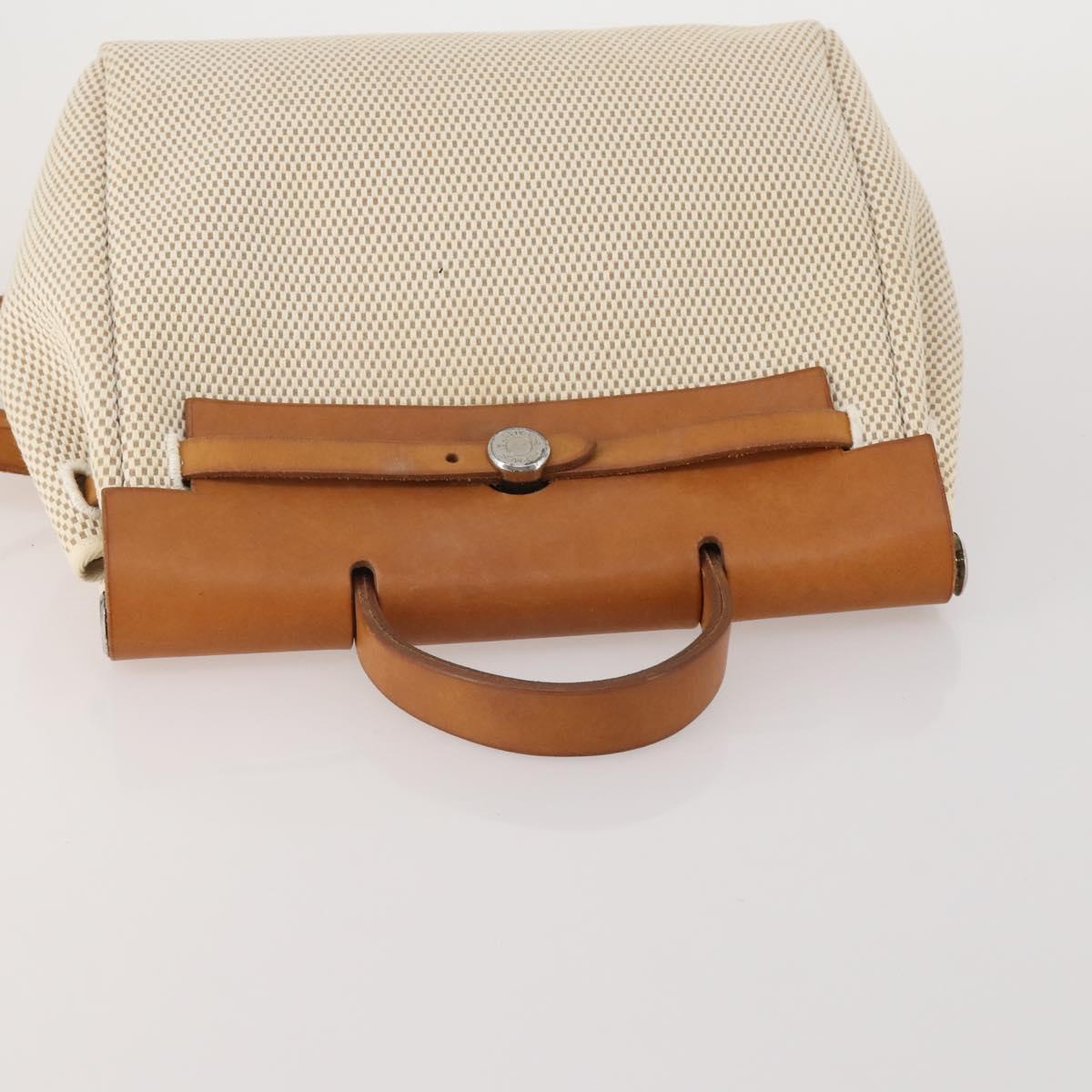 HERMES Herbag A Dos Hand Bag Canvas 2way White Silver Auth fm5359