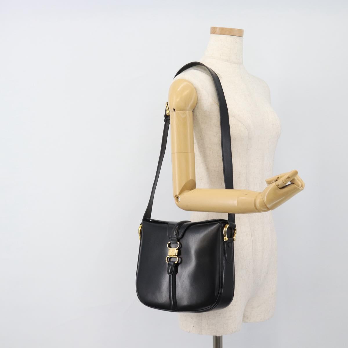 CELINE Shoulder Bag Leather Black Gold Auth fm5363