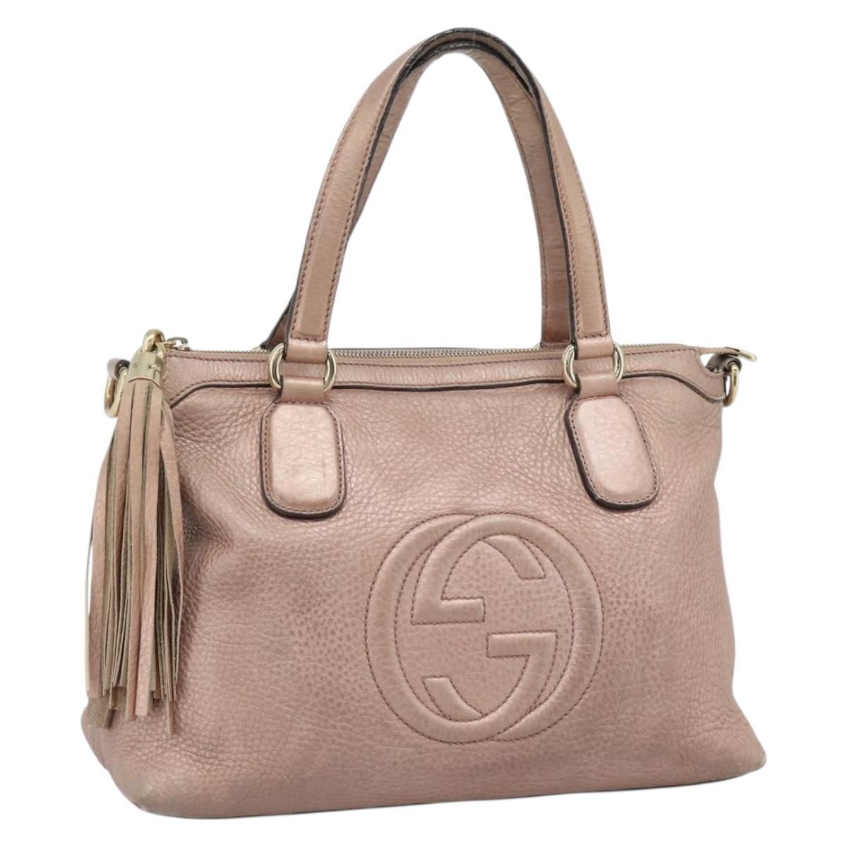 GUCCI Soho Hand Bag Leather 2way Pink Gold 308362 Auth fm5364