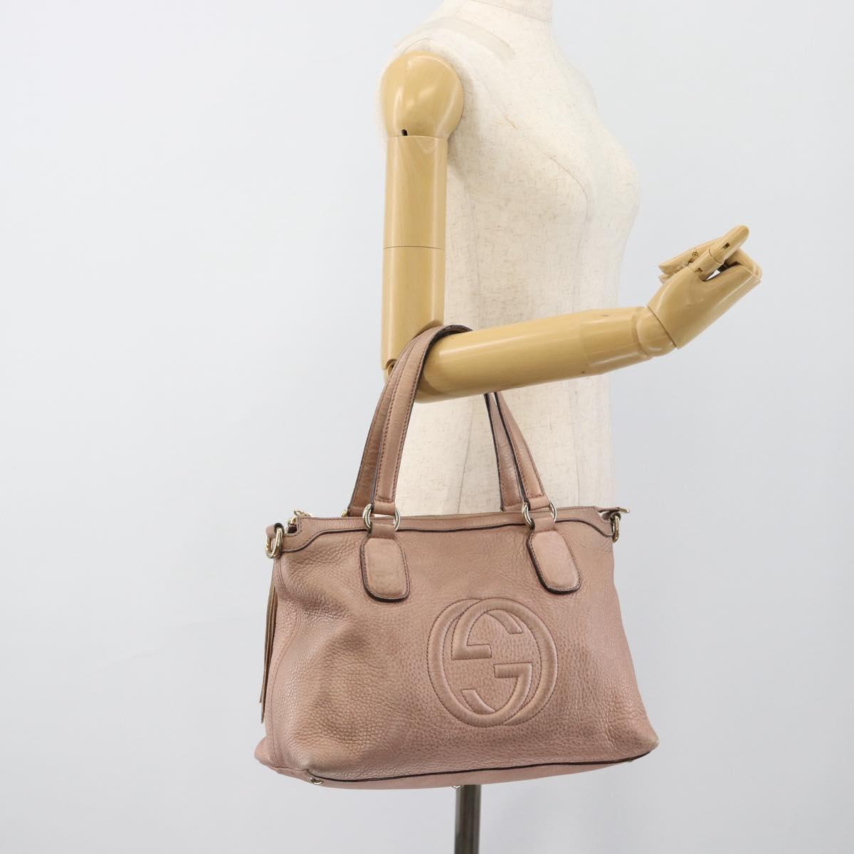 GUCCI Soho Hand Bag Leather 2way Pink Gold 308362 Auth fm5364
