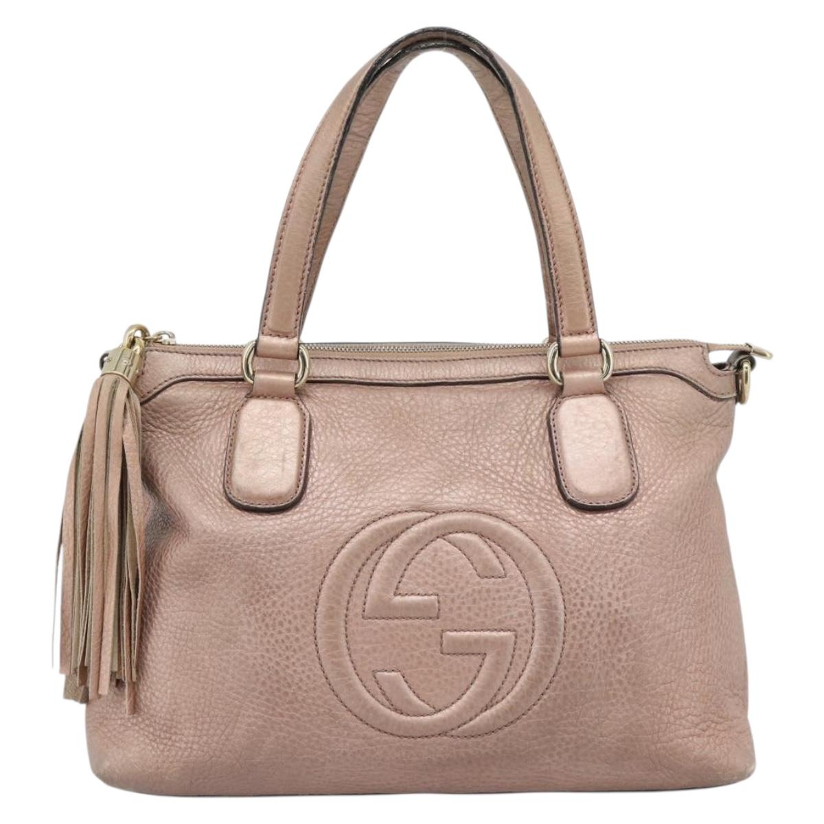 GUCCI Soho Hand Bag Leather 2way Pink Gold 308362 Auth fm5364