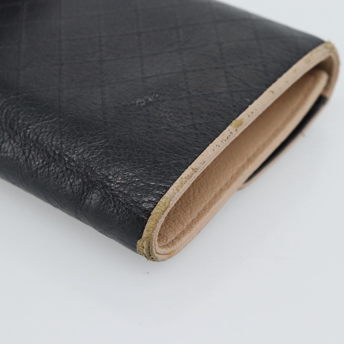 CHANEL Bicolore Long Wallet Leather Black Silver CC Auth fm5370