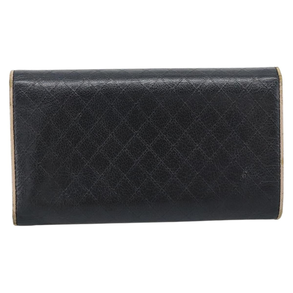 CHANEL Bicolore Long Wallet Leather Black Silver CC Auth fm5370