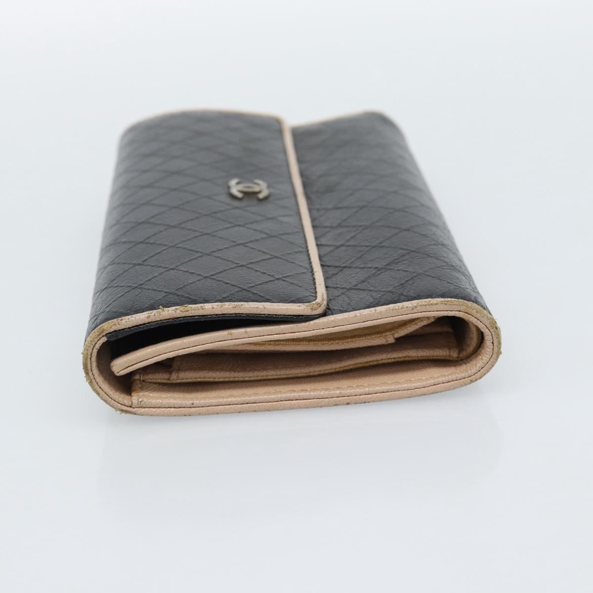 CHANEL Bicolore Long Wallet Leather Black Silver CC Auth fm5370