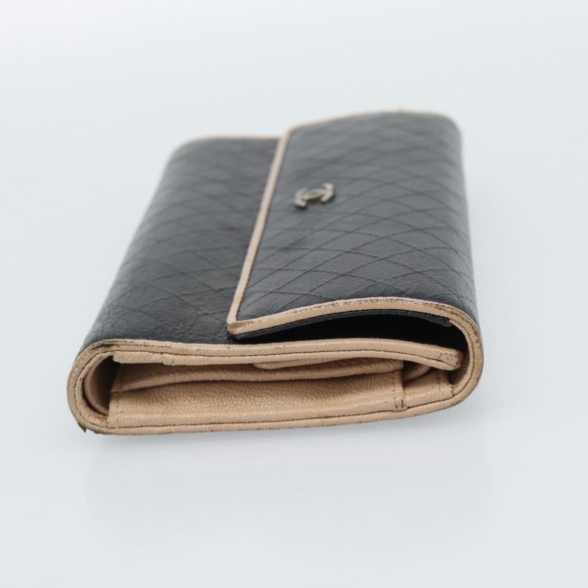 CHANEL Bicolore Long Wallet Leather Black Silver CC Auth fm5370