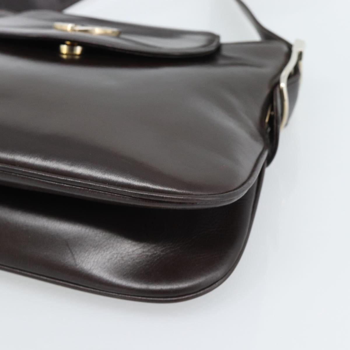 GUCCI Shoulder Bag Leather Black Gold Auth fm5372