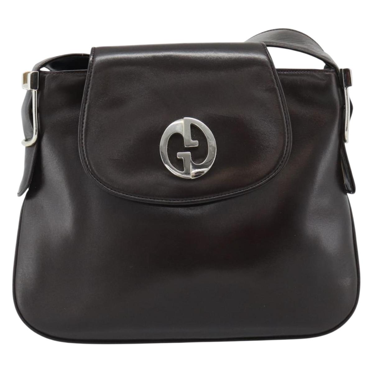 GUCCI Shoulder Bag Leather Black Gold Auth fm5372