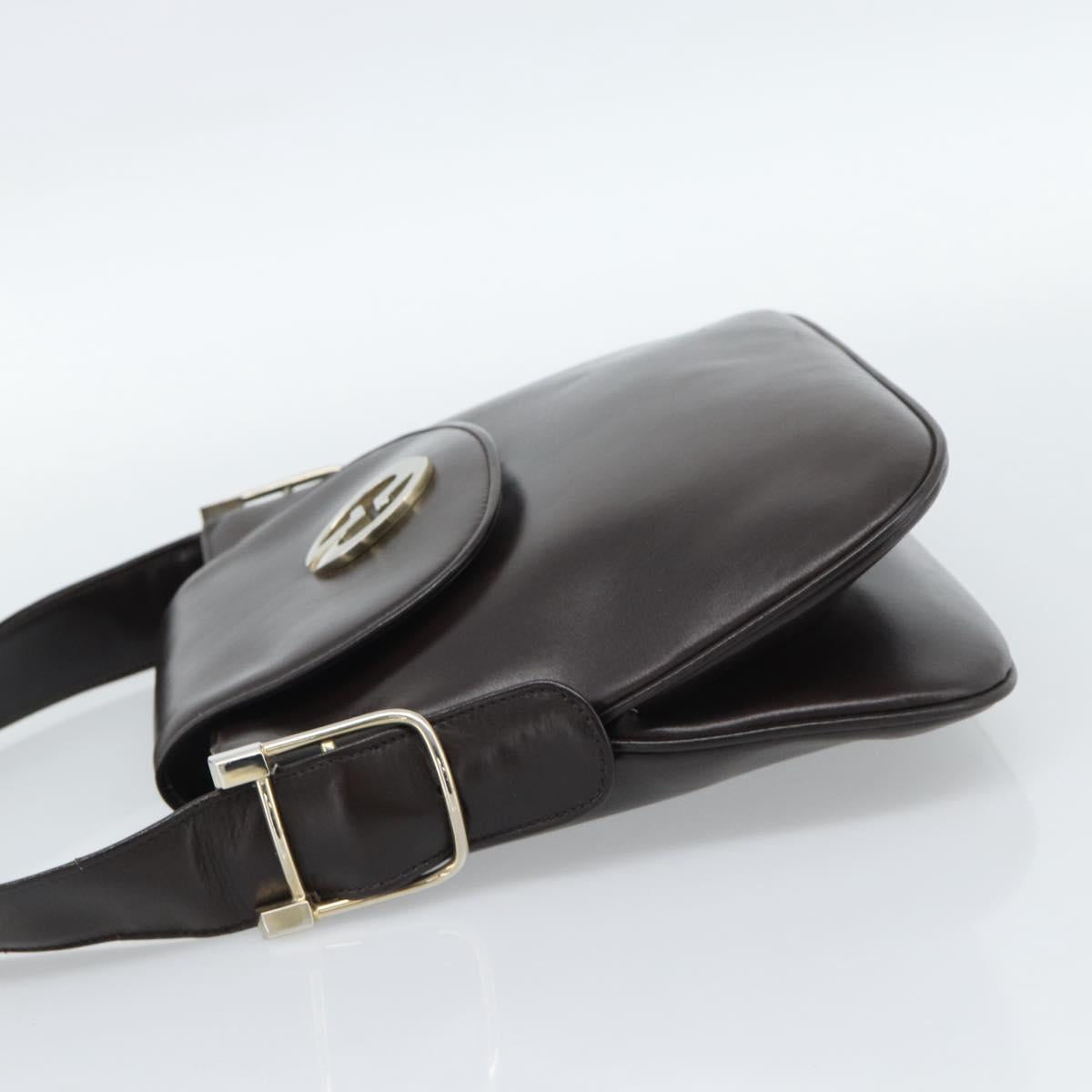 GUCCI Shoulder Bag Leather Black Gold Auth fm5372