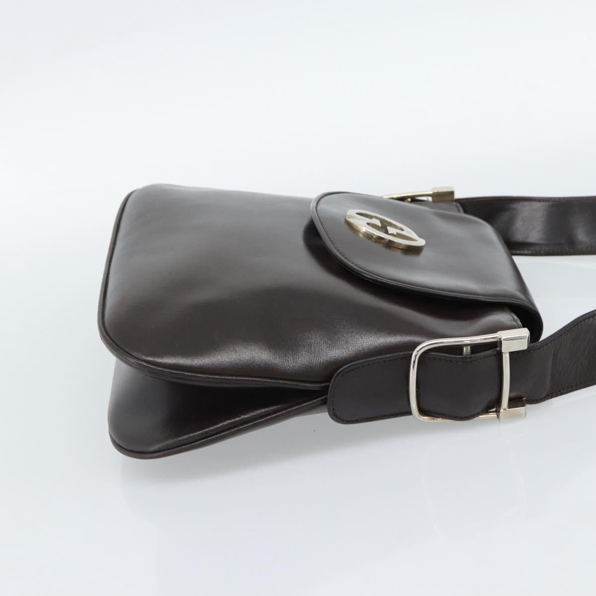 GUCCI Shoulder Bag Leather Black Gold Auth fm5372