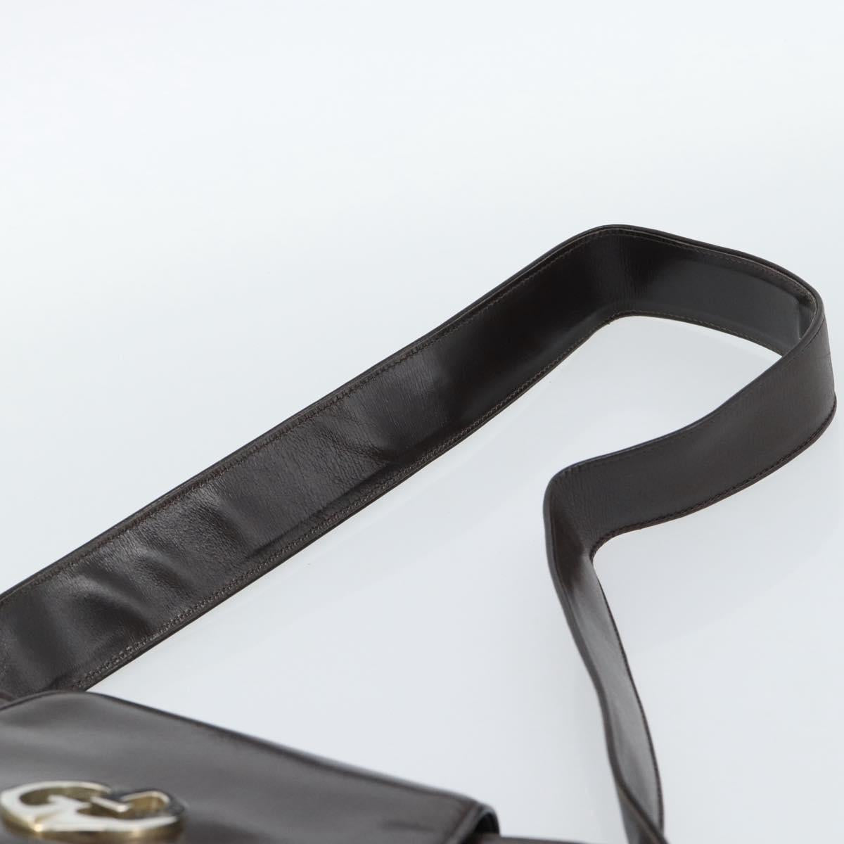 GUCCI Shoulder Bag Leather Black Gold Auth fm5372