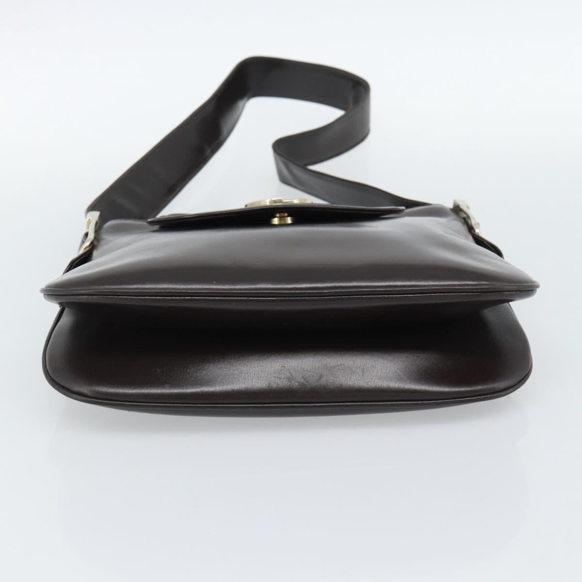 GUCCI Shoulder Bag Leather Black Gold Auth fm5372