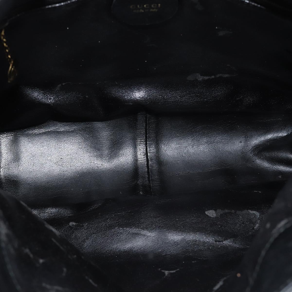 GUCCI Bamboo Hand Bag Leather Black Gold Auth fm5373