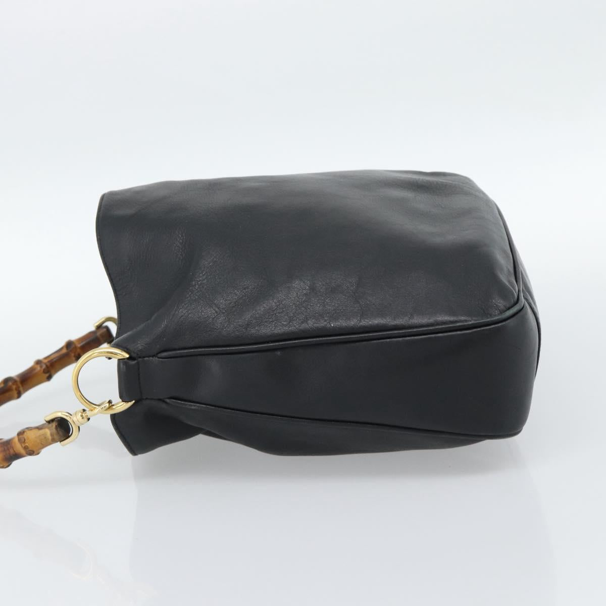 GUCCI Bamboo Hand Bag Leather Black Gold Auth fm5373