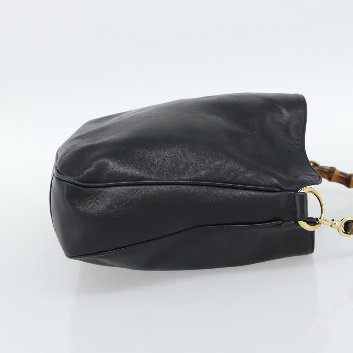 GUCCI Bamboo Hand Bag Leather Black Gold Auth fm5373
