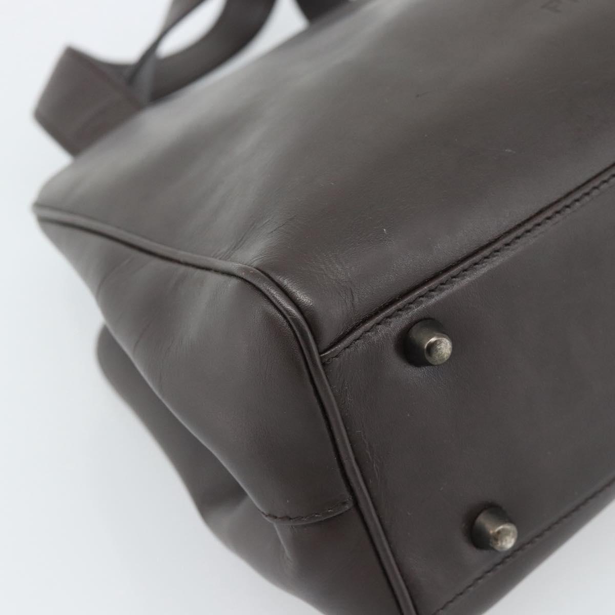 PRADA Hand Bag Leather Dark Brown Silver Auth fm5374