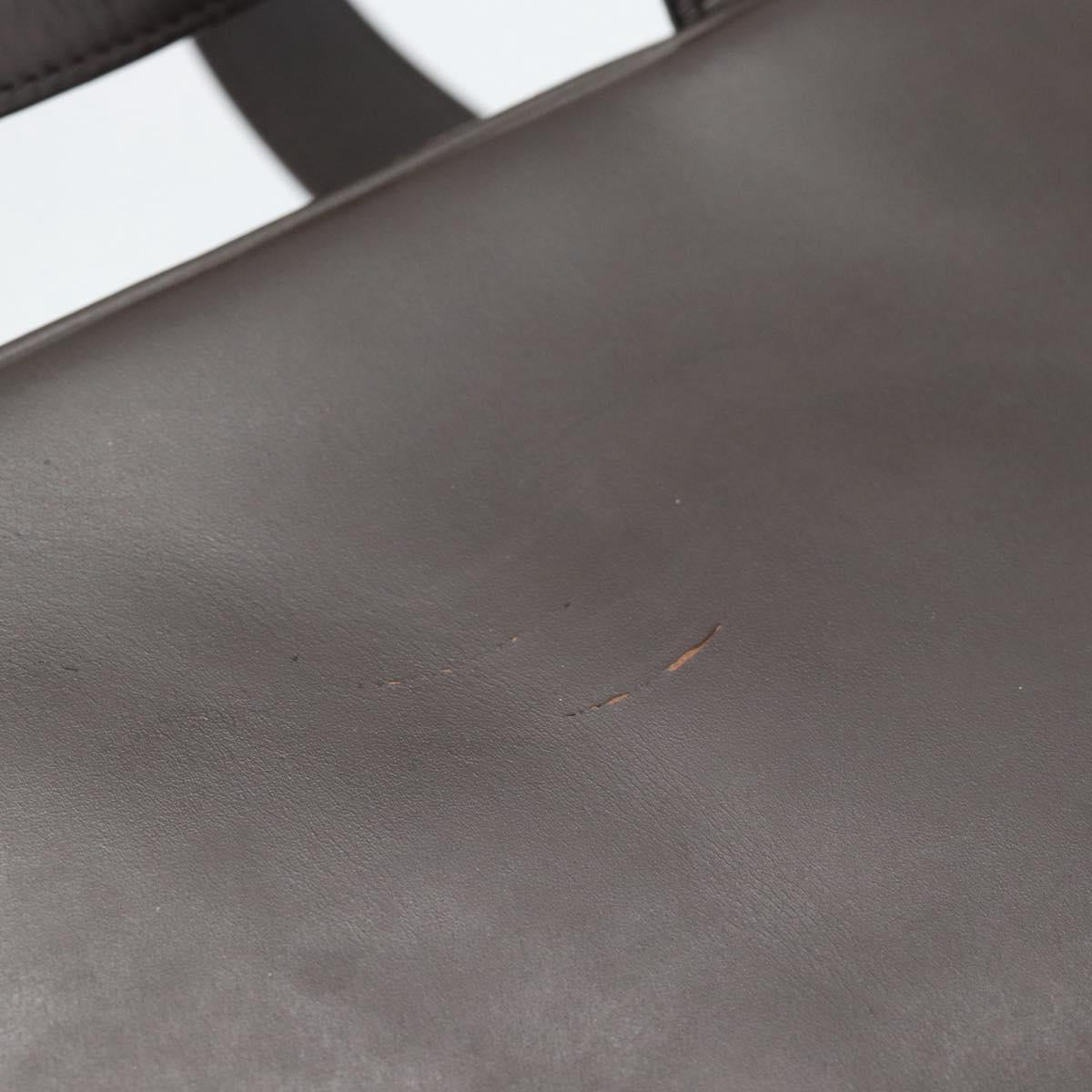 PRADA Hand Bag Leather Dark Brown Silver Auth fm5374